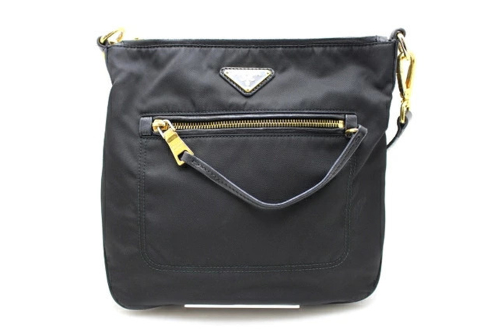 Prada black Tessuto shoulder bag enameled triangle logo